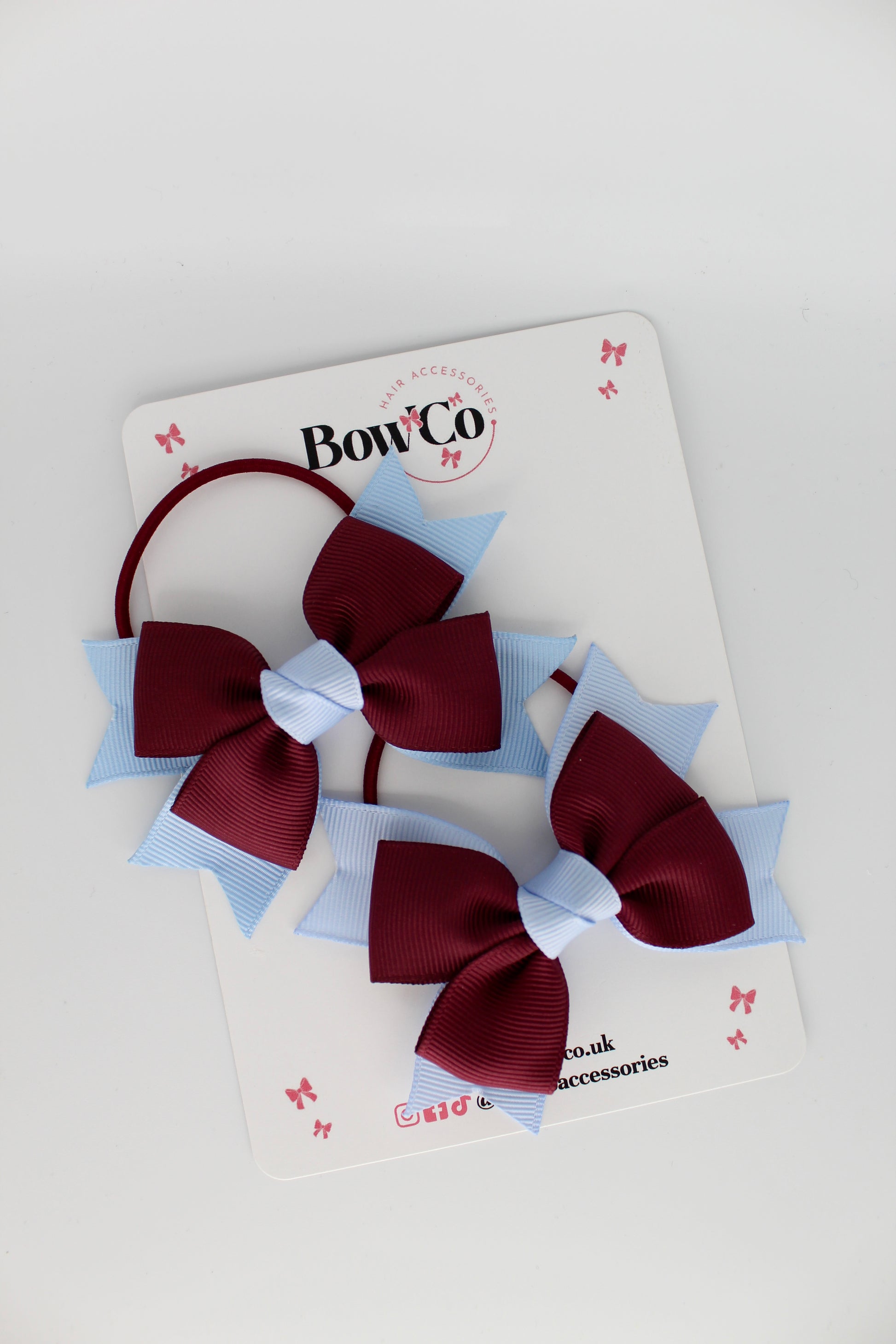 Knot Bow Set - Elastic - Burgundy and Bluebell