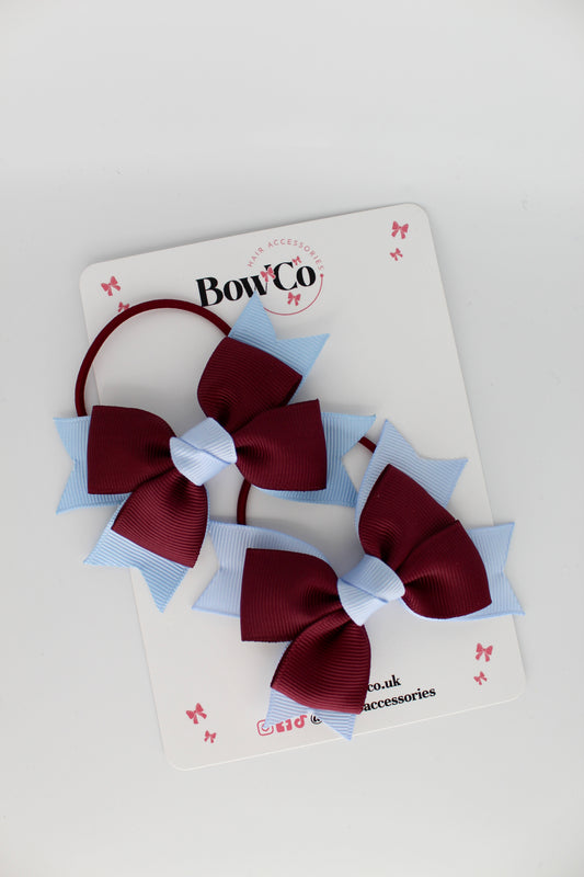 Knot Bow Set - Elastic - Burgundy and Bluebell