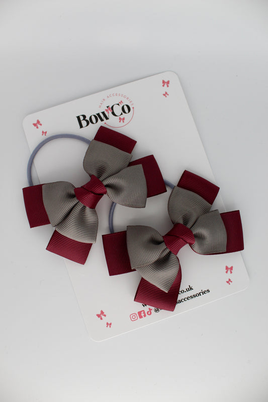 Layer Bow Set - Elastic - Burgundy and Metal Grey