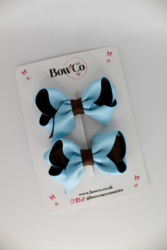 Loop Bow Set - Clip - Blue Topaz and Brown