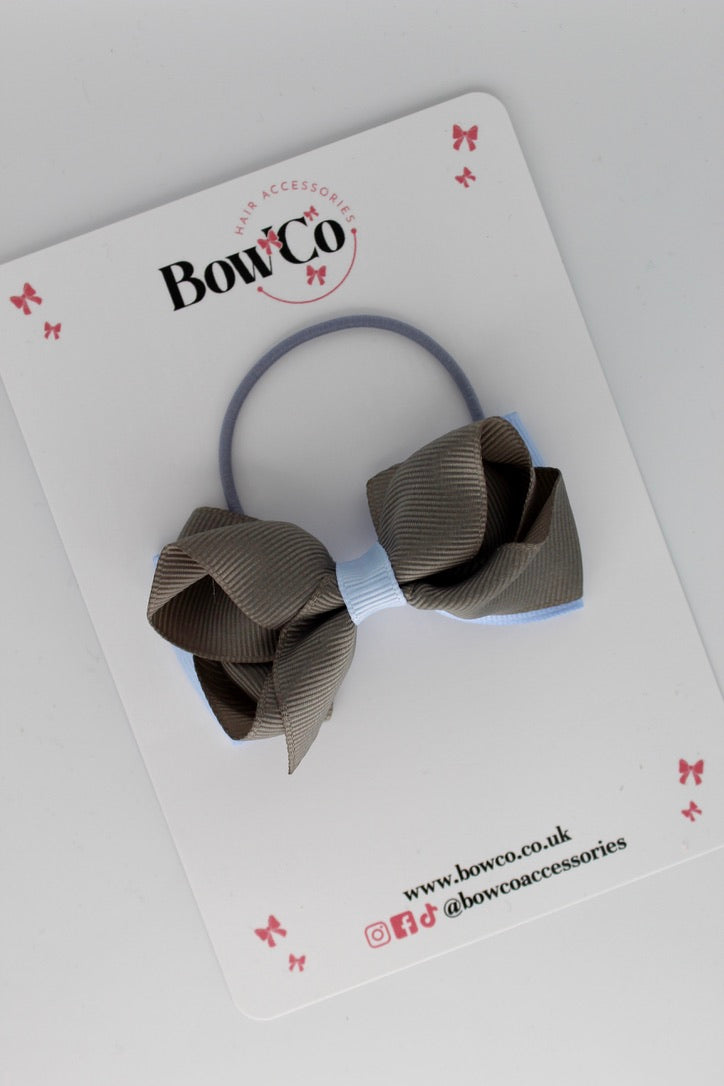 Bluebell and Metal Grey - 3 Inch Ruffle Bow - Elastic