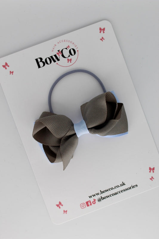 Bluebell and Metal Grey - 3 Inch Ruffle Bow - Elastic