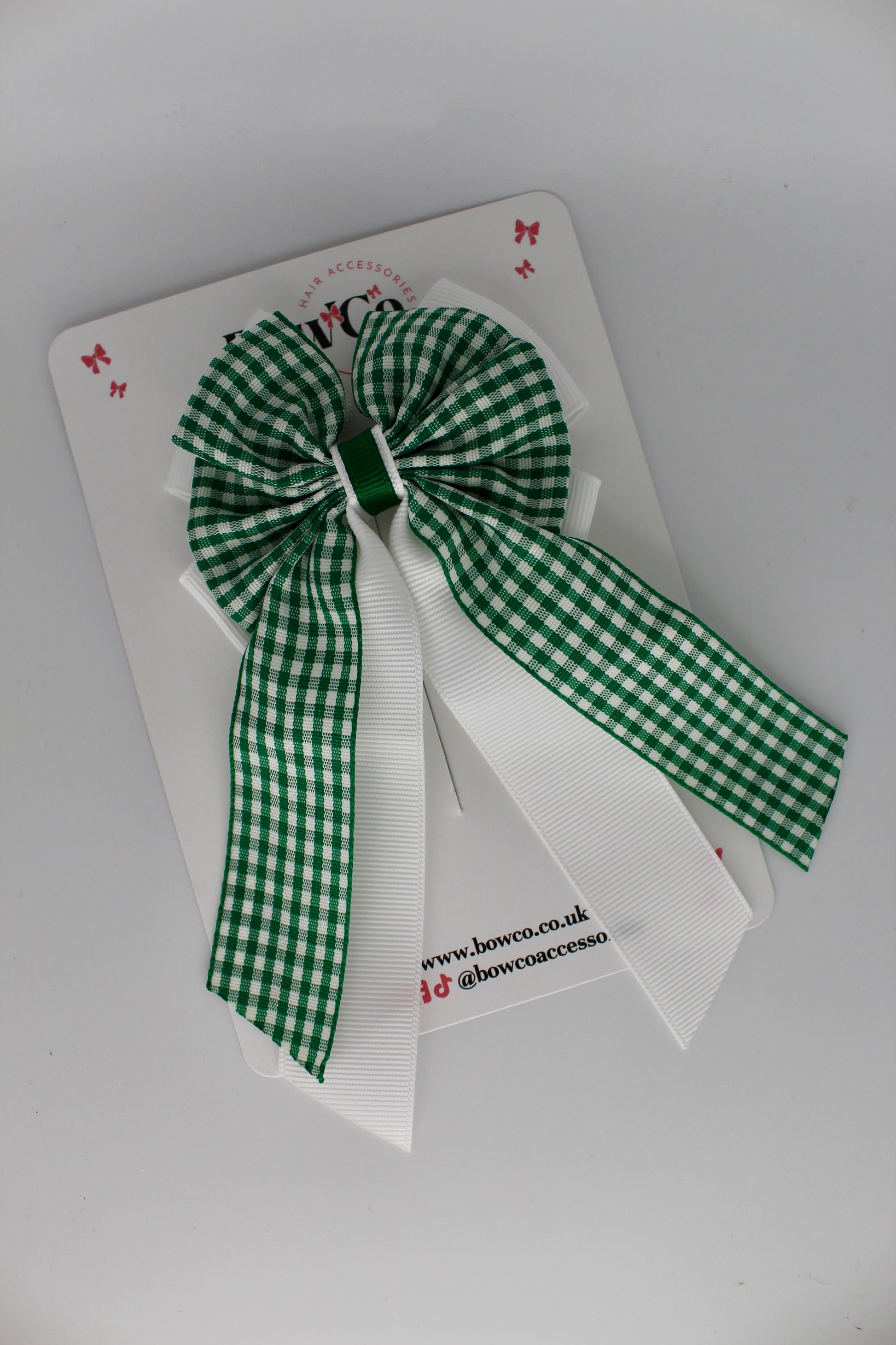 Layer Edge Tail Bow - Green Gingham - Clip