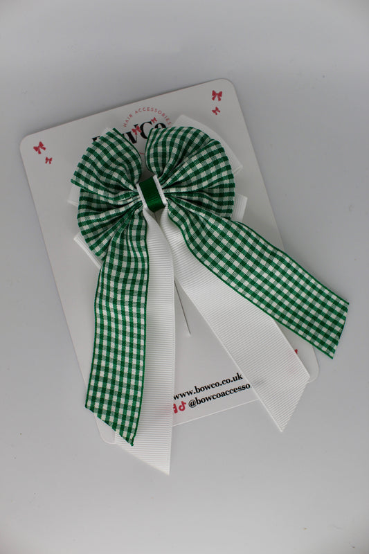 Layer Edge Tail Bow - Green Gingham - Clip