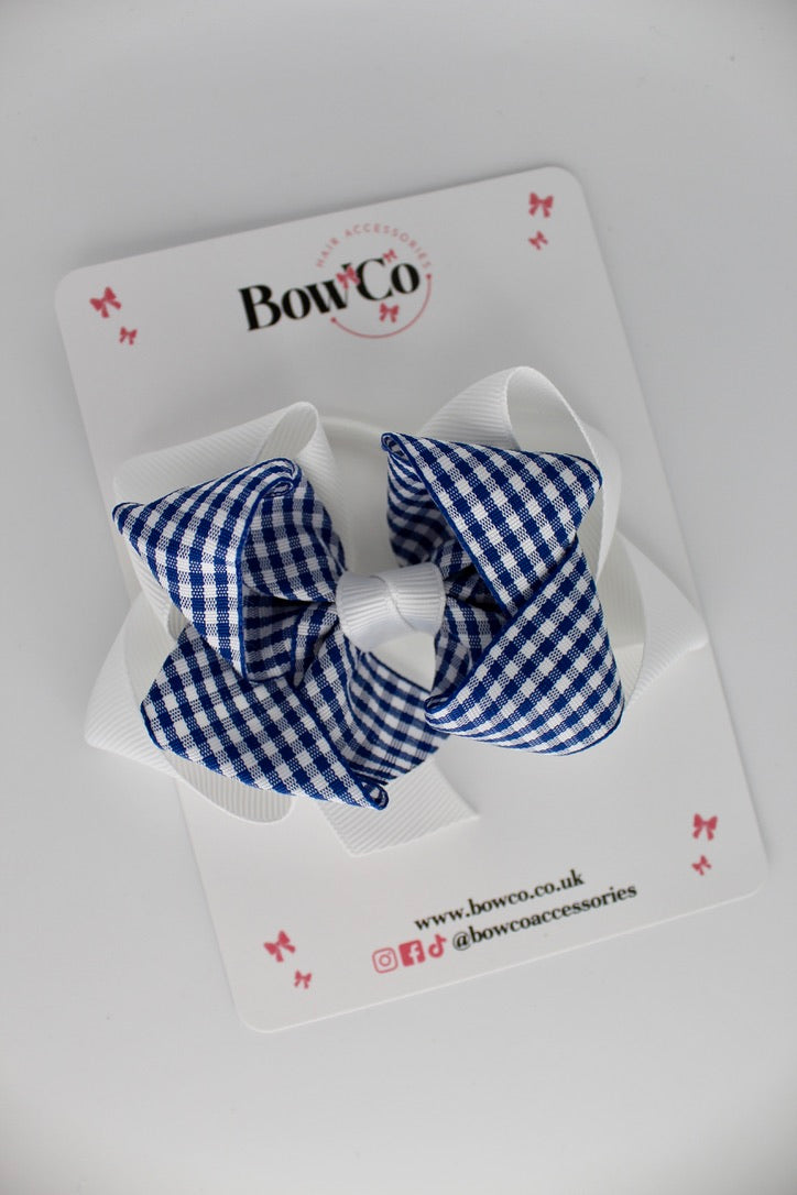Double Loop Bow - Navy Blue Gingham - Elastic