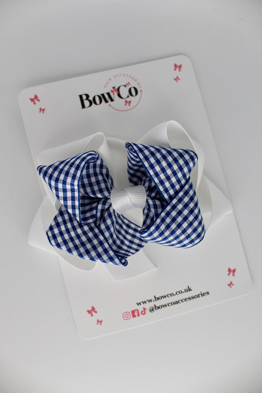 Double Loop Bow - Navy Blue Gingham - Elastic