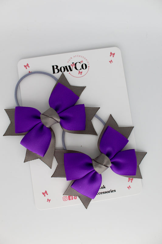 Knot Bow Set - Elastic - Purple and Metal Grey