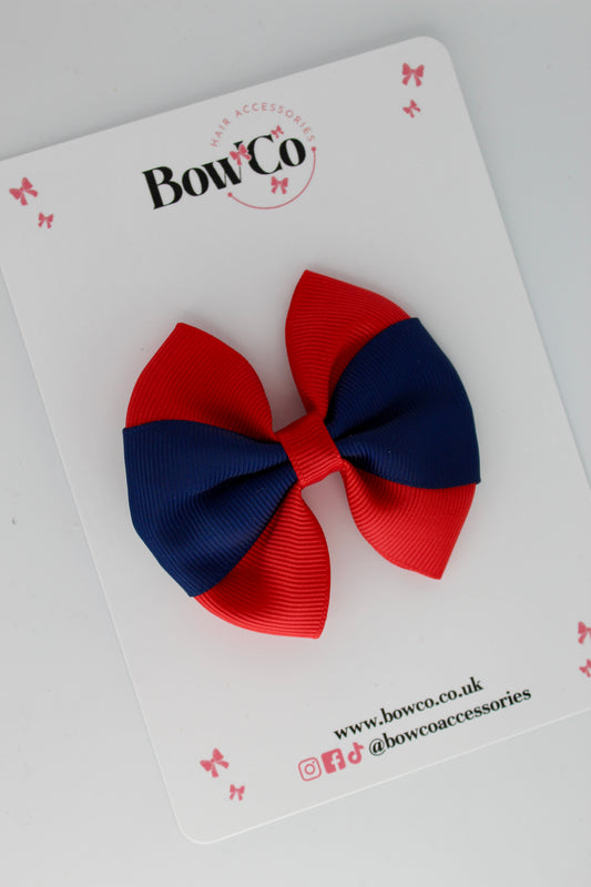 Red and Navy Blue - Round Tuxedo Bow - Clip
