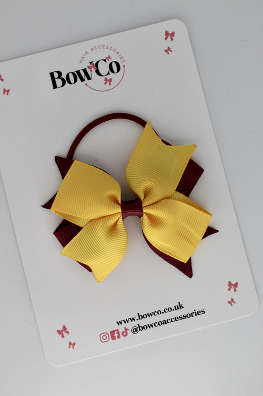 Burgundy and Yellow Gold - Layer Tail Bow - Elastic