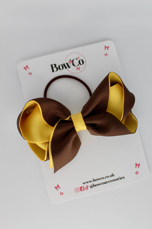 4 Inch Loop Bow - Elastic - Brown and Yellow Gold