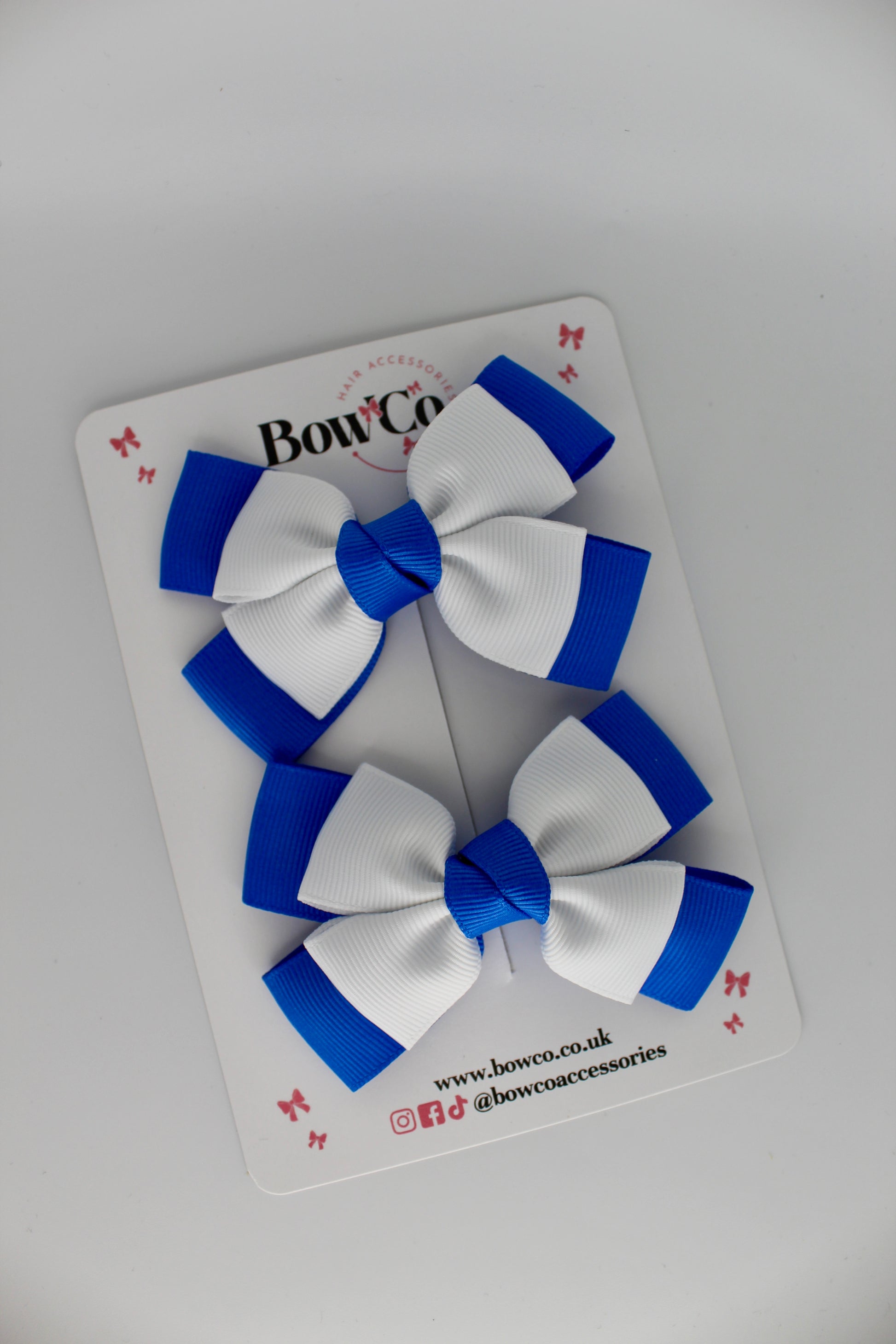 Layer Bow Set - Clip - Royal Blue and White