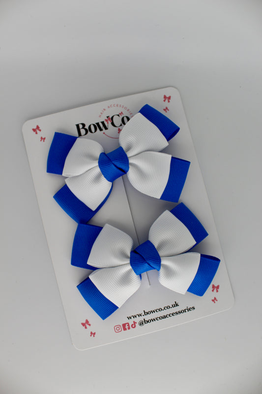 Layer Bow Set - Clip - Royal Blue and White