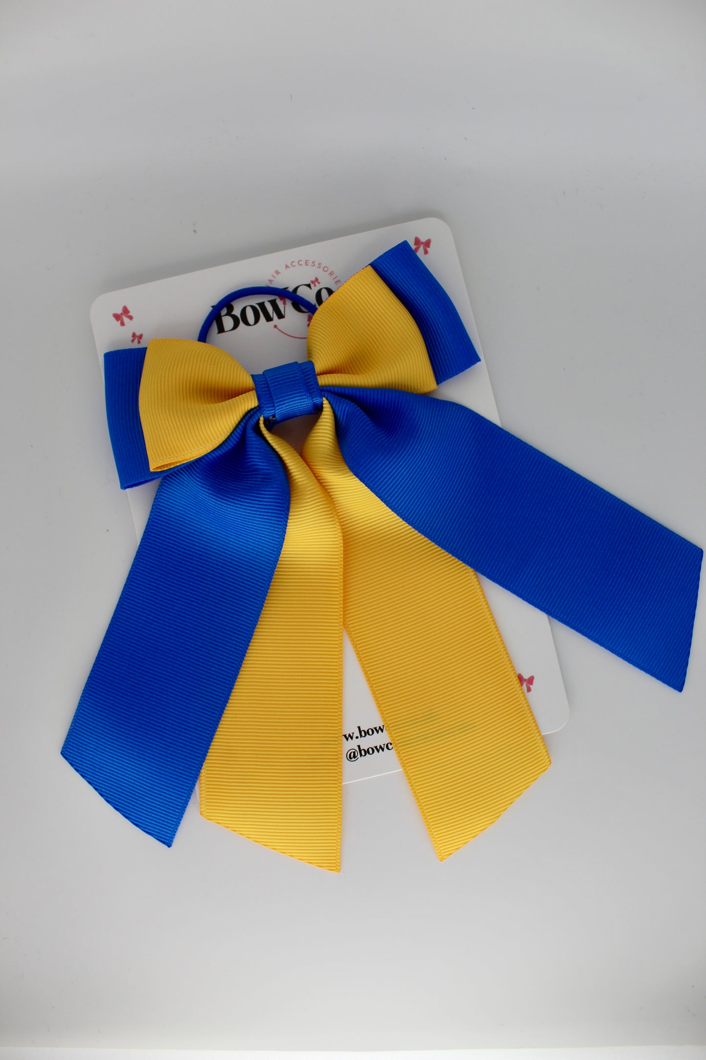 Double Layer Tail Bow – Elastic - Royal Blue and Yellow Gold