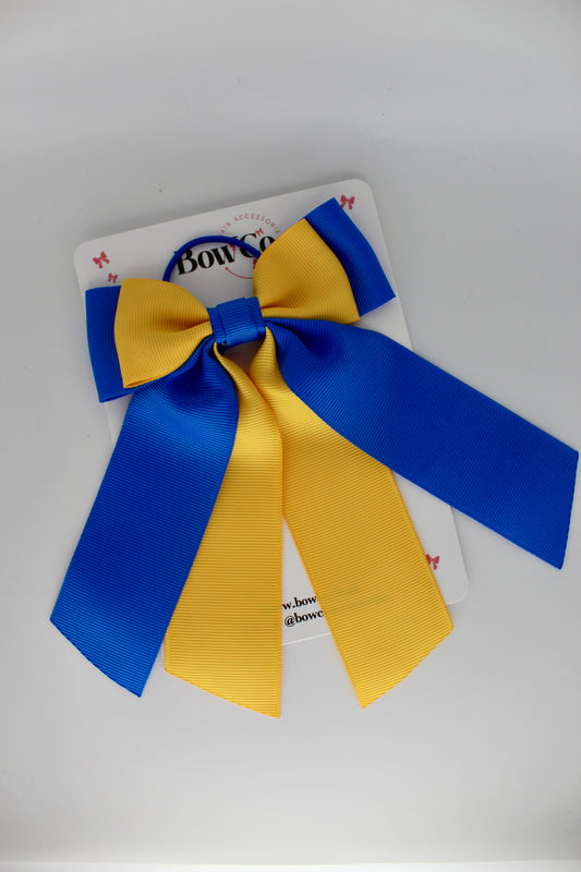 Double Layer Tail Bow – Elastic - Royal Blue and Yellow Gold
