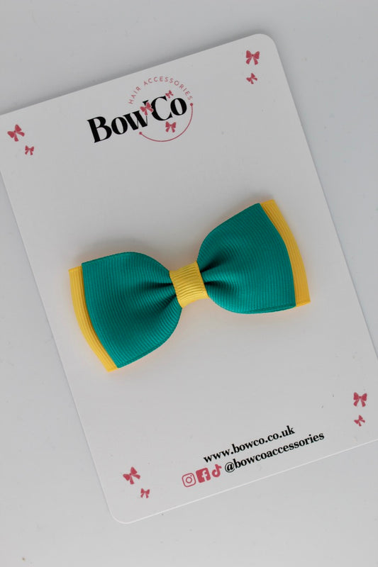 Jade Green and Yellow Gold - Double Lapel Bow - Clip