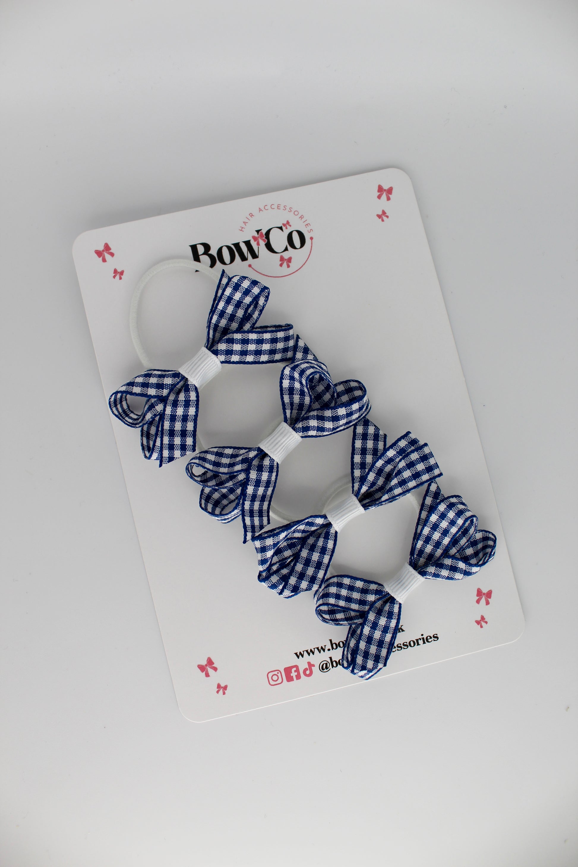 4-Bow Ballerina Bow Set - Navy Blue Gingham