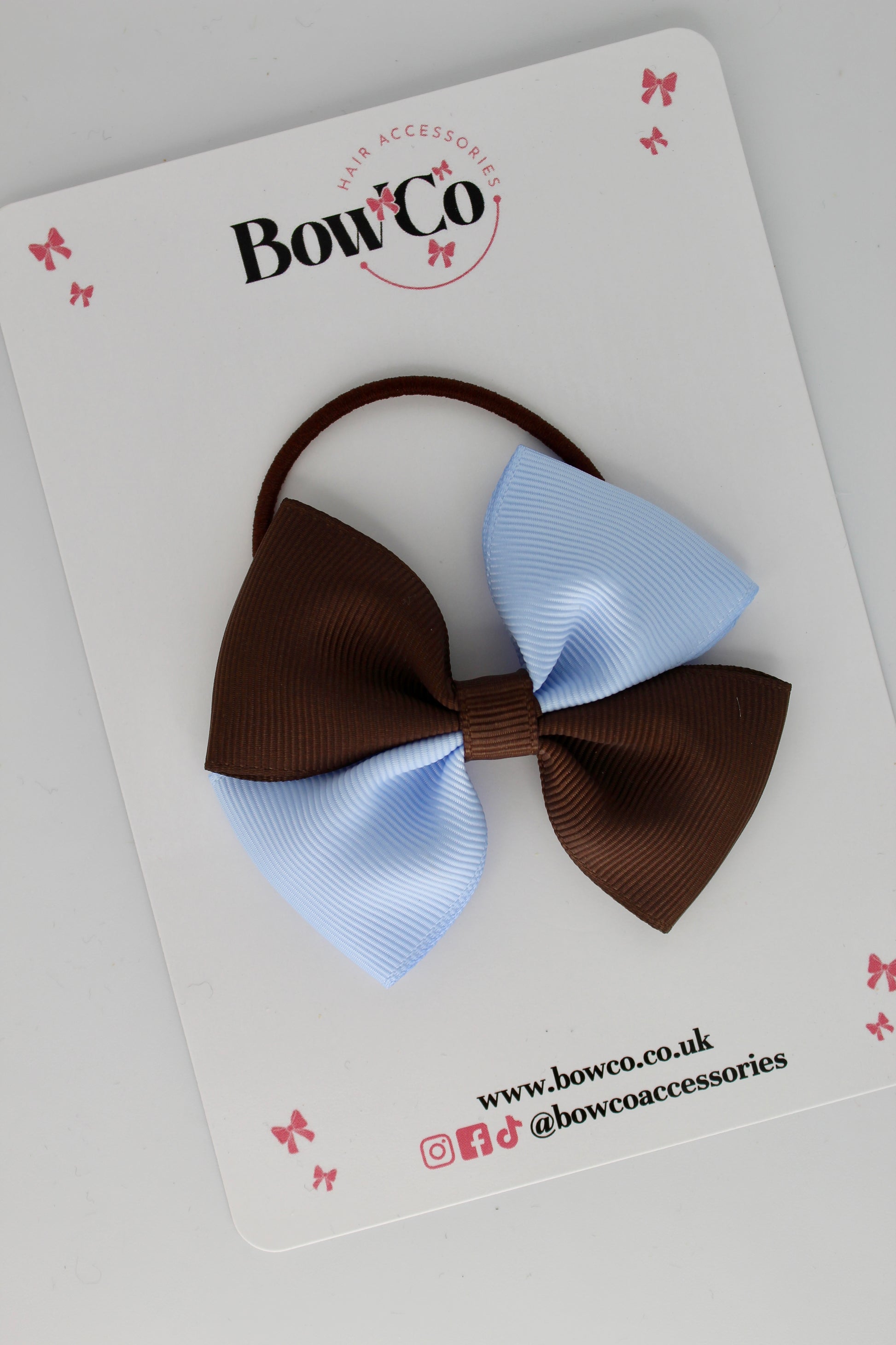 3 Inch Twist Bow - Elastic - Bluebell and Brown