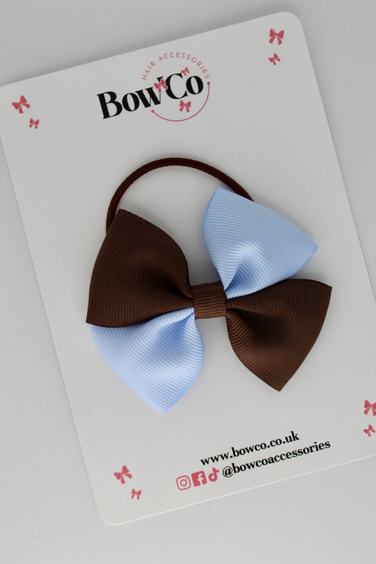3 Inch Twist Bow - Elastic - Bluebell and Brown