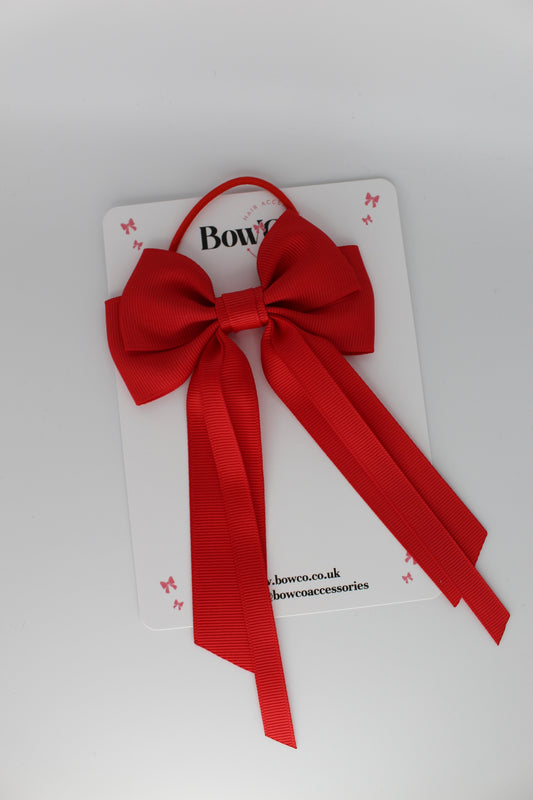 Streamer Tail School Hair Bow – Elastic - Red