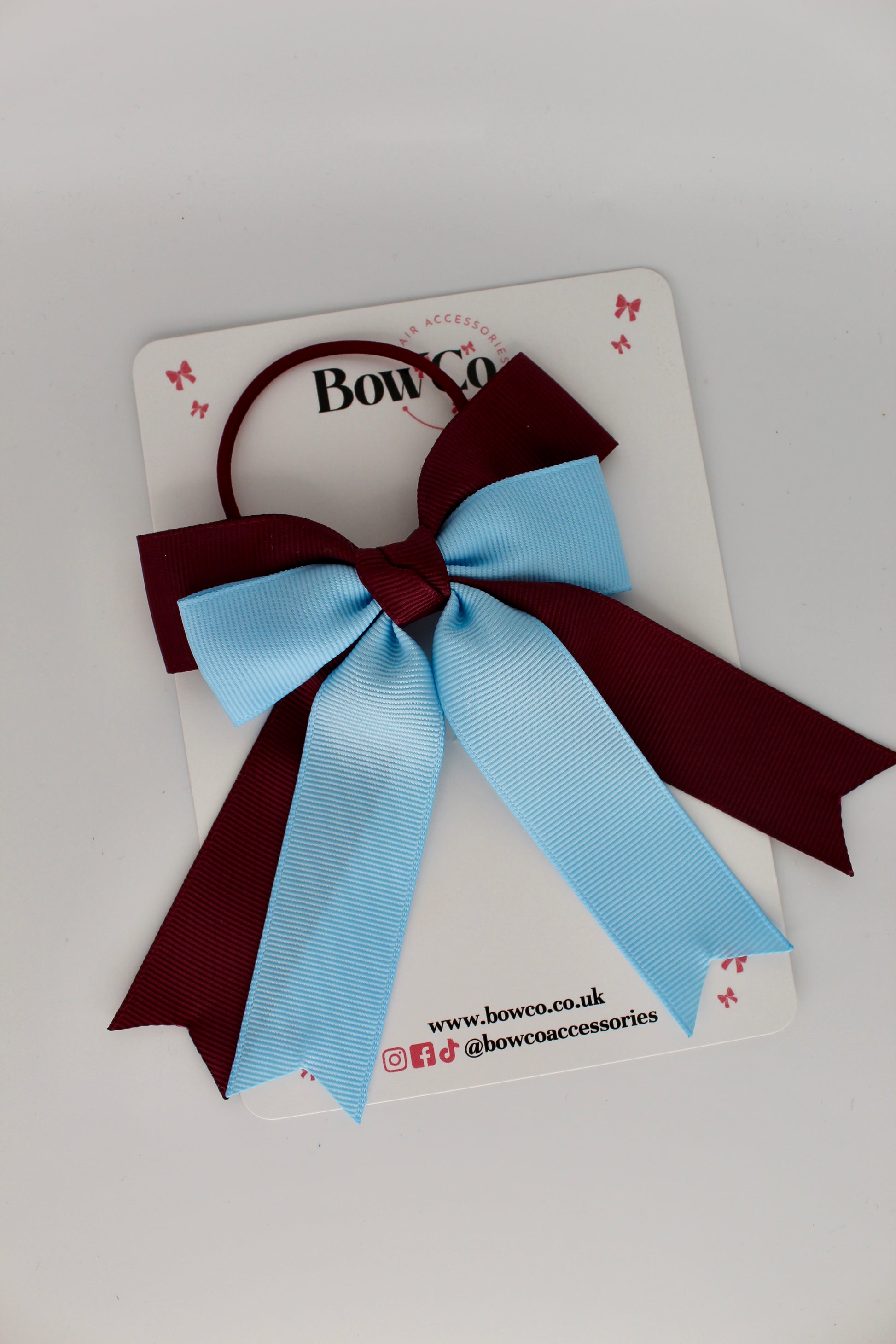 Double Ribbon Tail – Elastic - Burgundy and Blue Topaz
