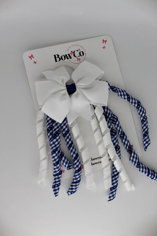 Pinwheel Corker Bow - Navy Blue Gingham - Elastic