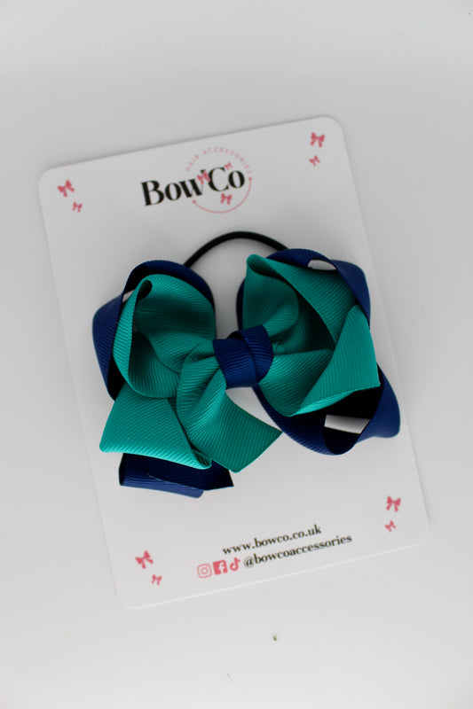 Double Loop Bow - Elastic - Jade Green and Navy Blue