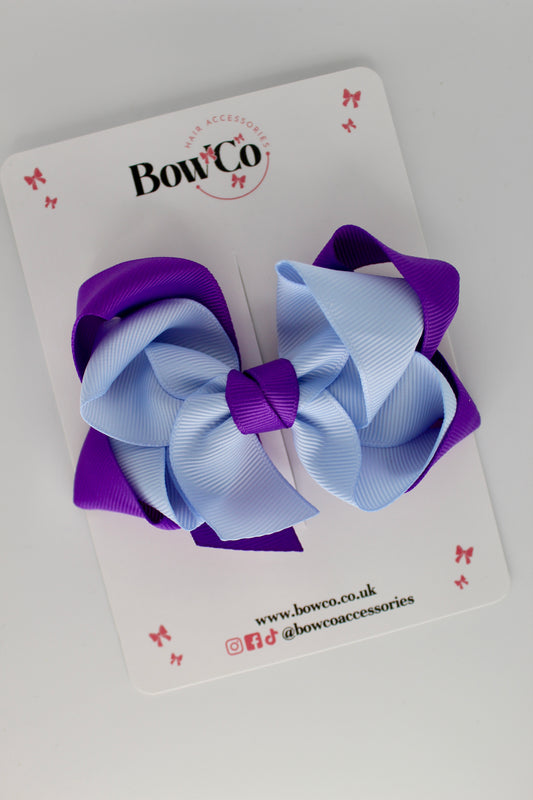 Double Loop School Hair Bow - Clip - Purple and Bluebell
