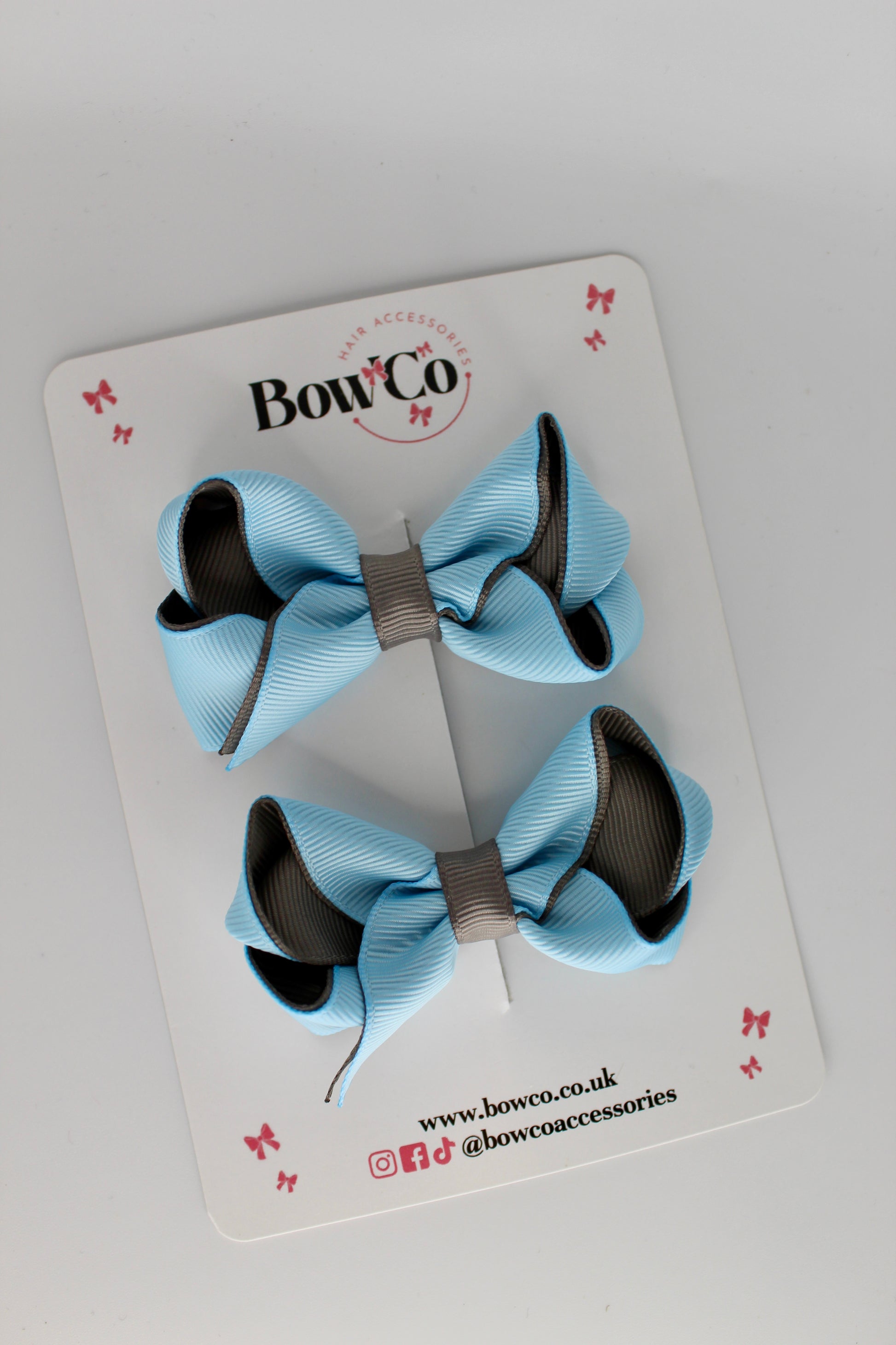 Loop Bow Set - Clip - Blue Topaz and Metal Grey