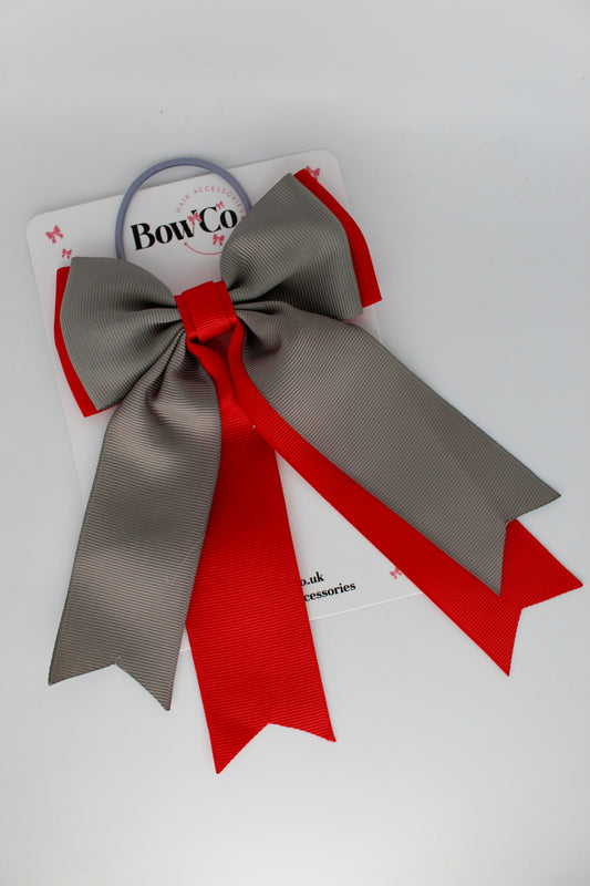 Classic Tail Bow - Elastic - Red and Metal Grey