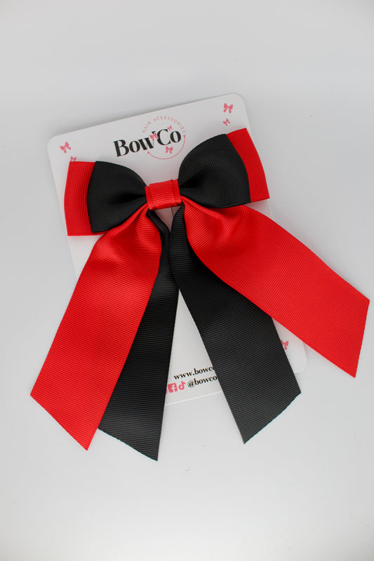 Double Layer Tail Bow - Clip - Red and Black
