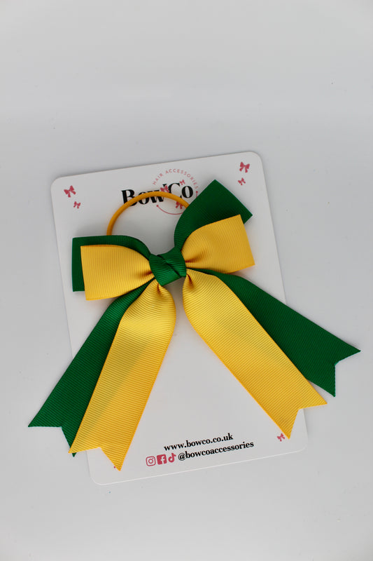 Double Ribbon Tail – Elastic - Forest Green and Yellow Gold