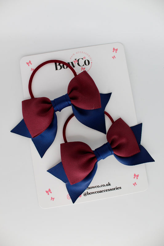 Double Knot Bow Tail Set - Elastic - Navy Blue and Burgundy