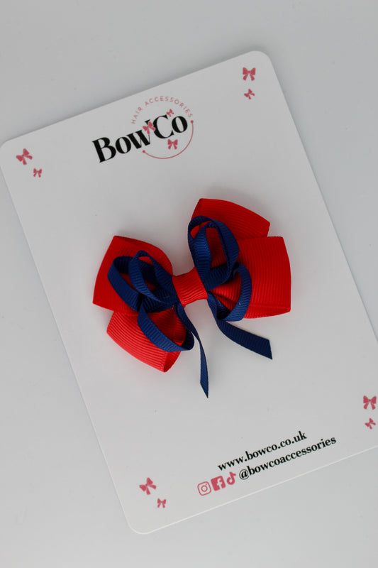 Red and Navy Blue - Double Bow - Clip