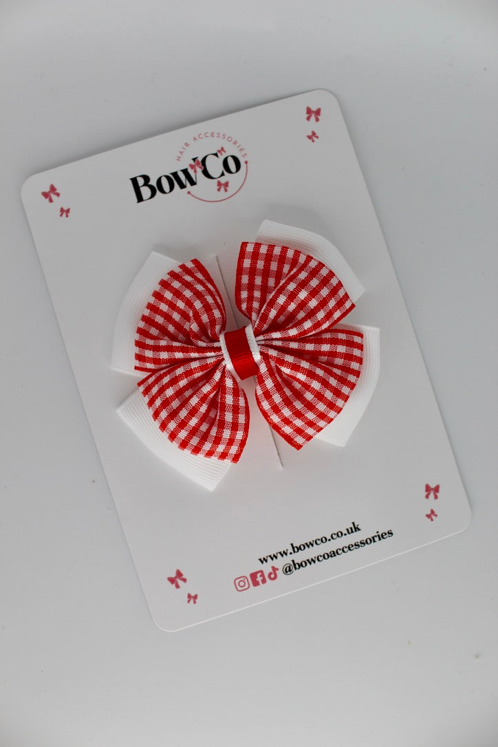 Layer Edge Bow - Red Gingham - Clip