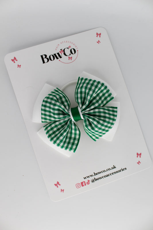 Layer Edge Bow - Green Gingham - Elastic