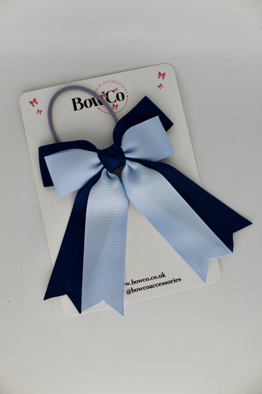 Double Ribbon Tail – Elastic - Navy Blue and Bluebell