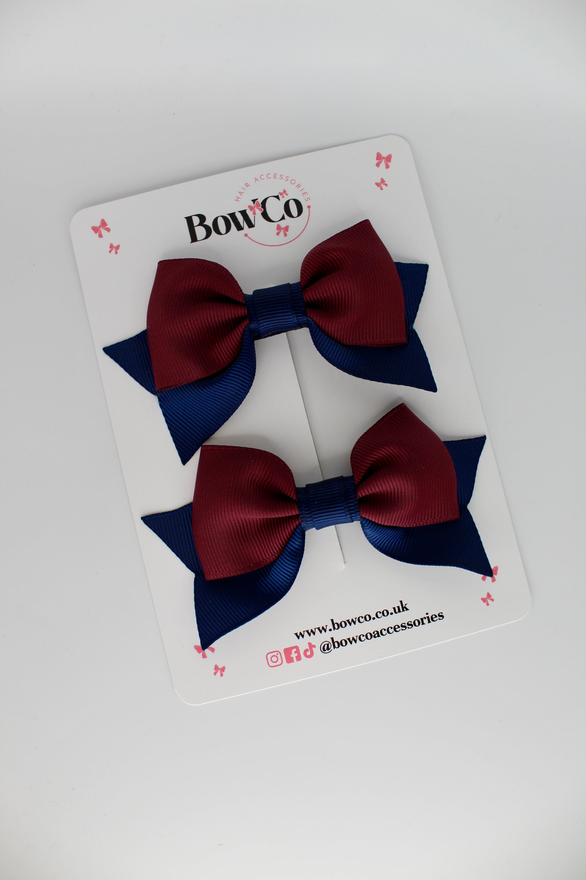 Double Knot Bow Tail Set - Clip - Navy Blue and Burgundy
