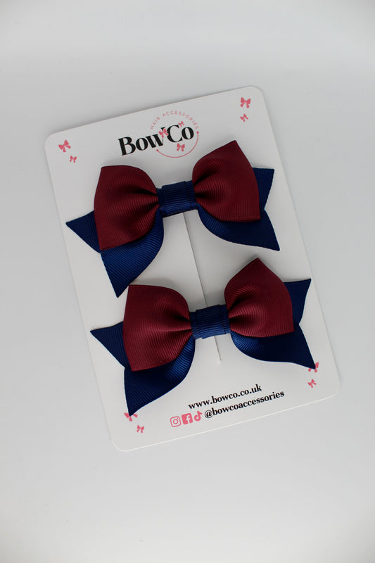 Double Knot Bow Tail Set - Clip - Navy Blue and Burgundy