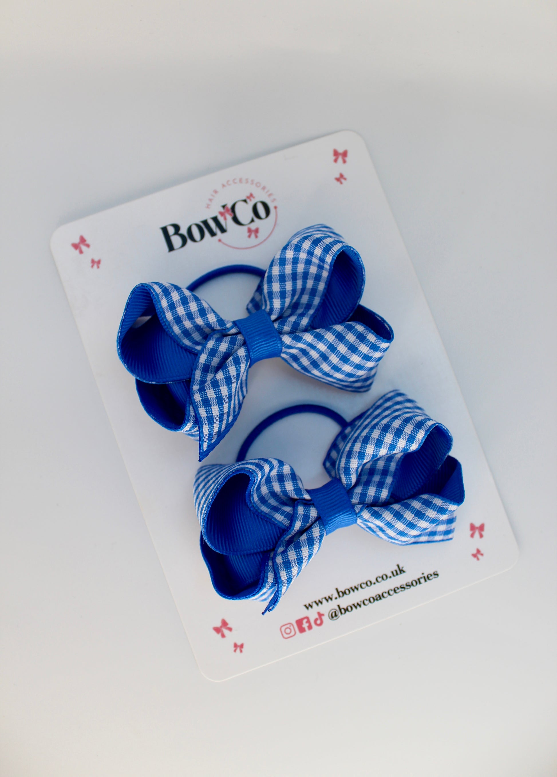 Loop Bow Set - Royal Blue Gingham School Bow - Elastic