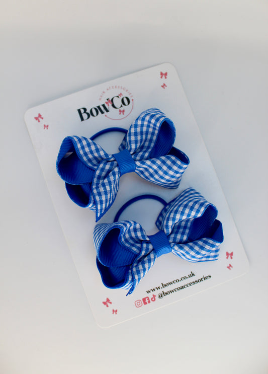 Loop Bow Set - Royal Blue Gingham School Bow - Elastic