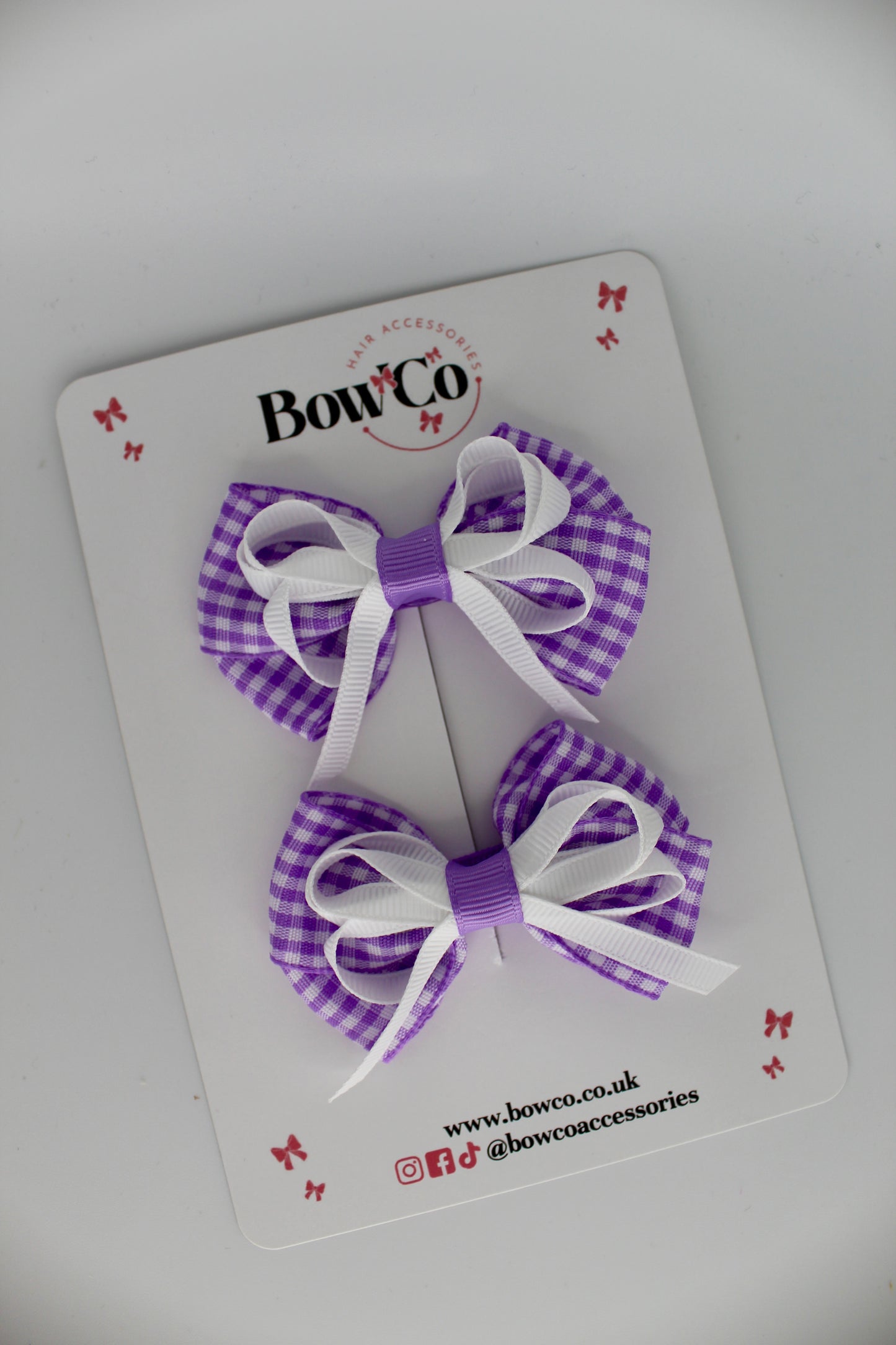 Double Bow Set - Lilac Gingham - Clip