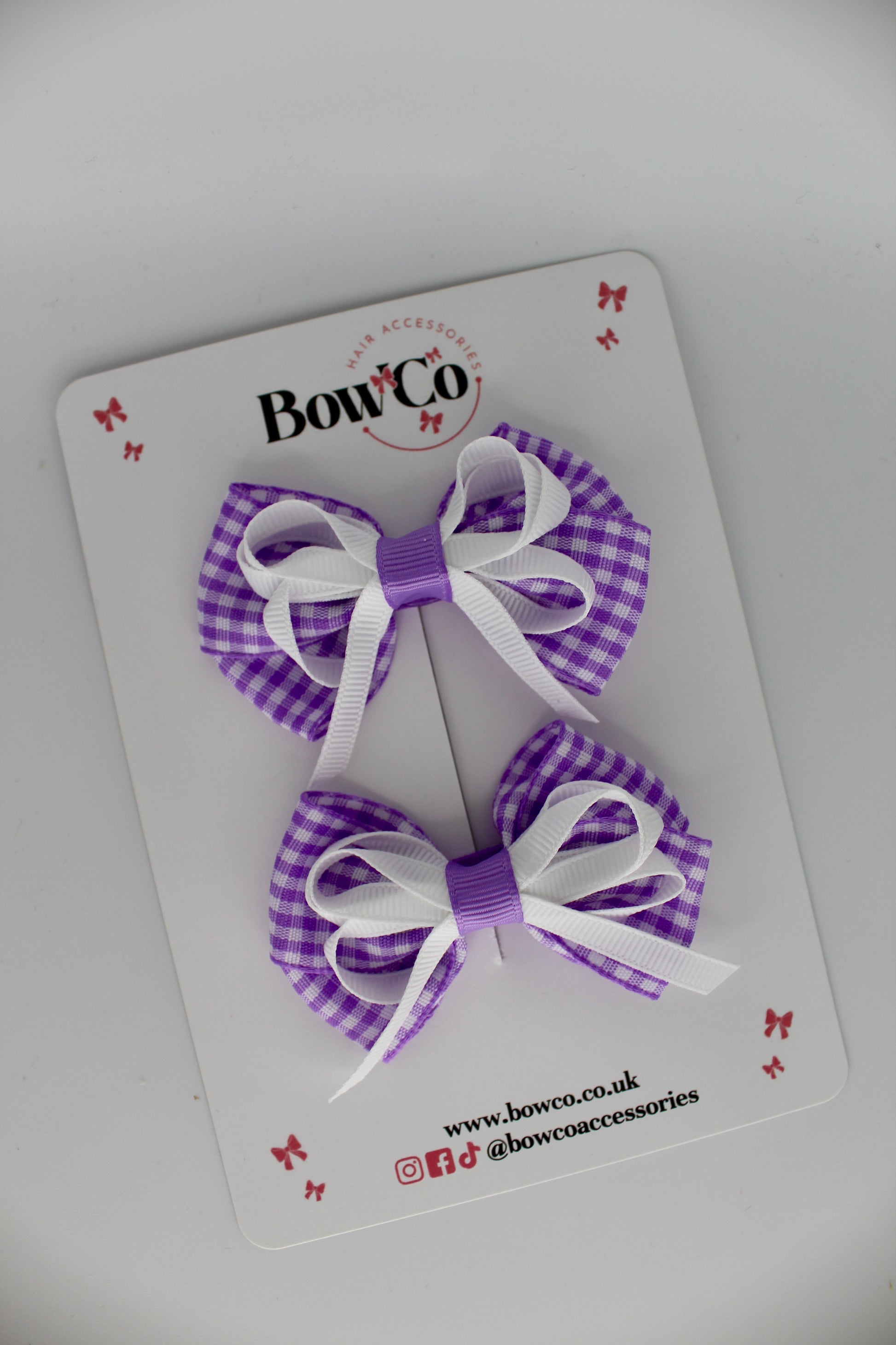 Double Bow Set - Lilac Gingham - Clip