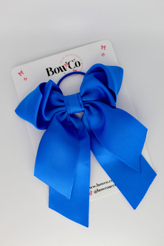 Layer Loop Tail Hair Bow - Elastic - Royal Blue