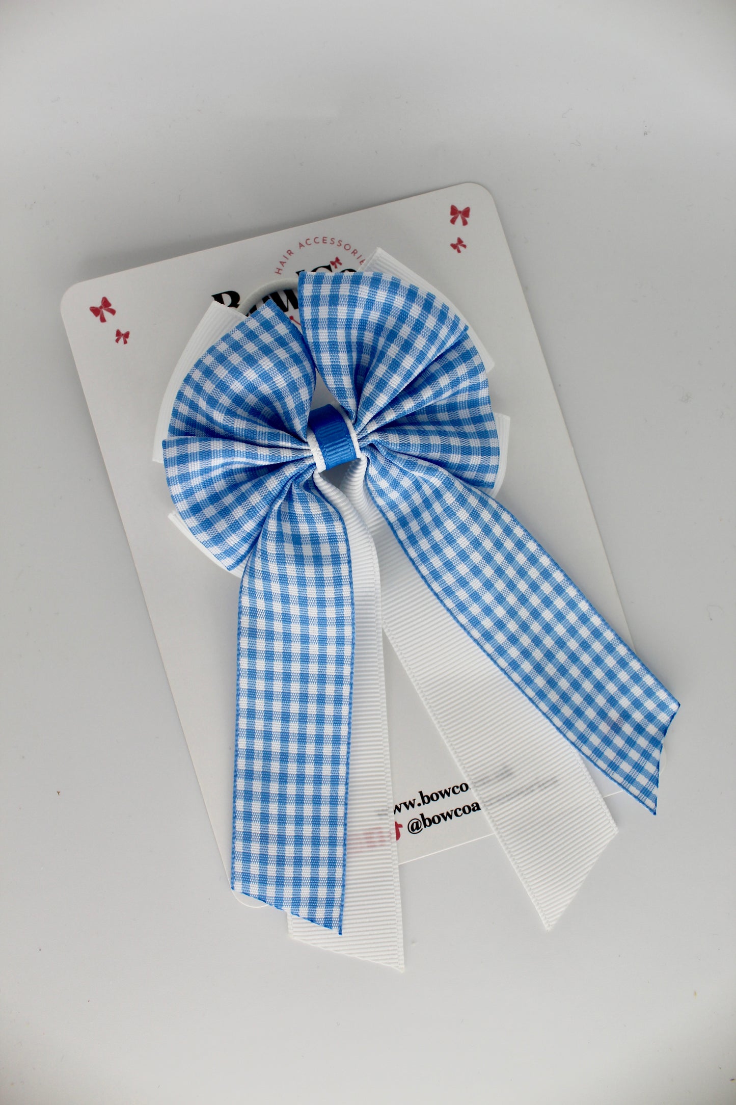 Layer Edge Tail Bow - Light Blue Gingham - Clip