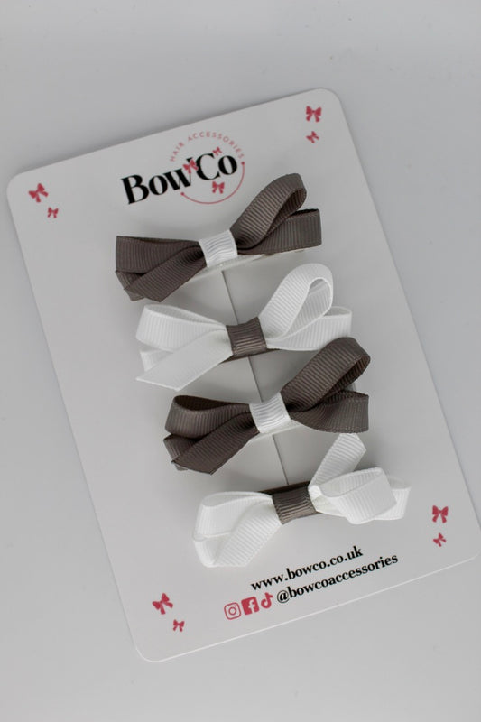 Ballerina Bows - Set of 4 - Clip - Metal Grey and White