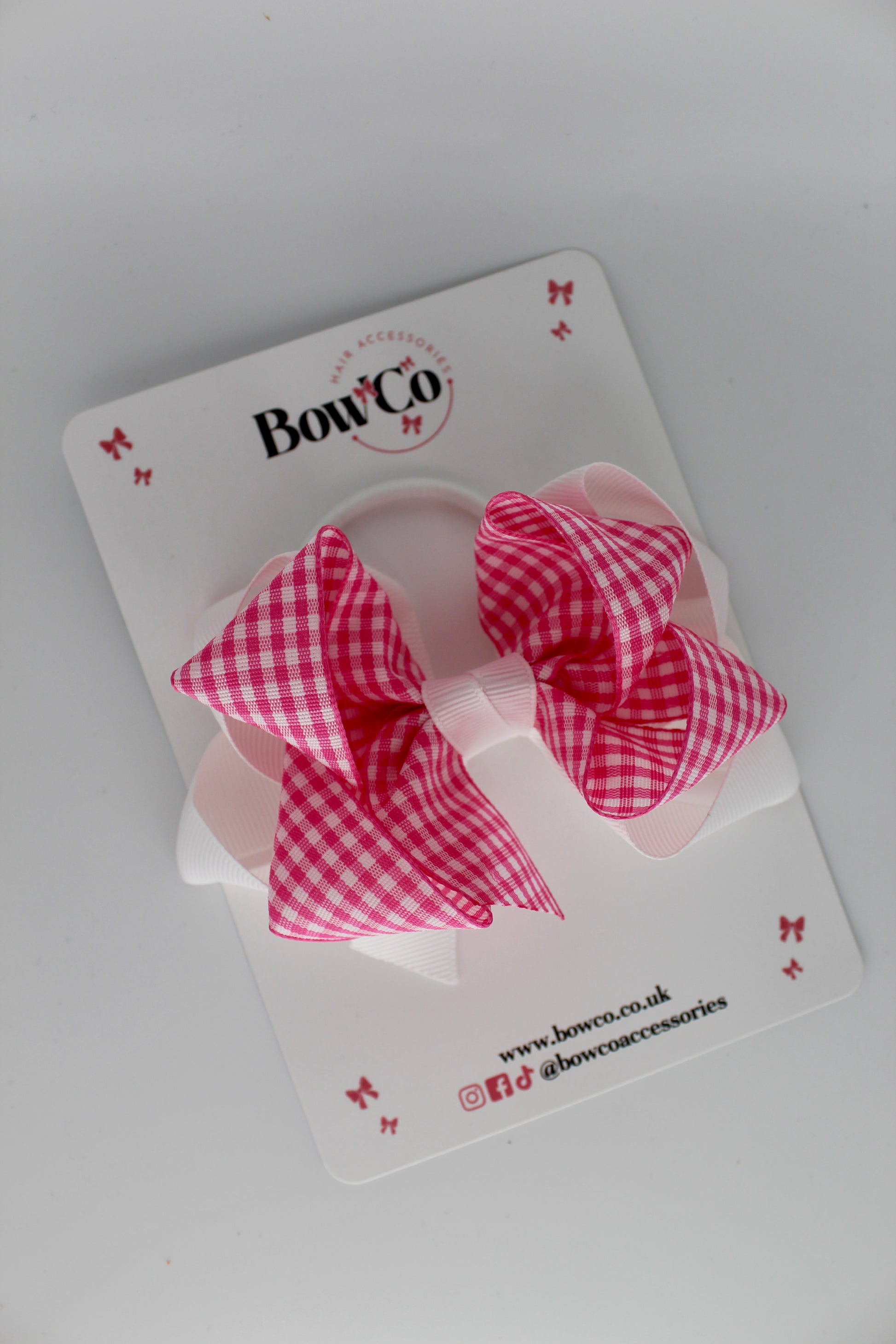 Double Loop Bow - Pink Gingham - Elastic