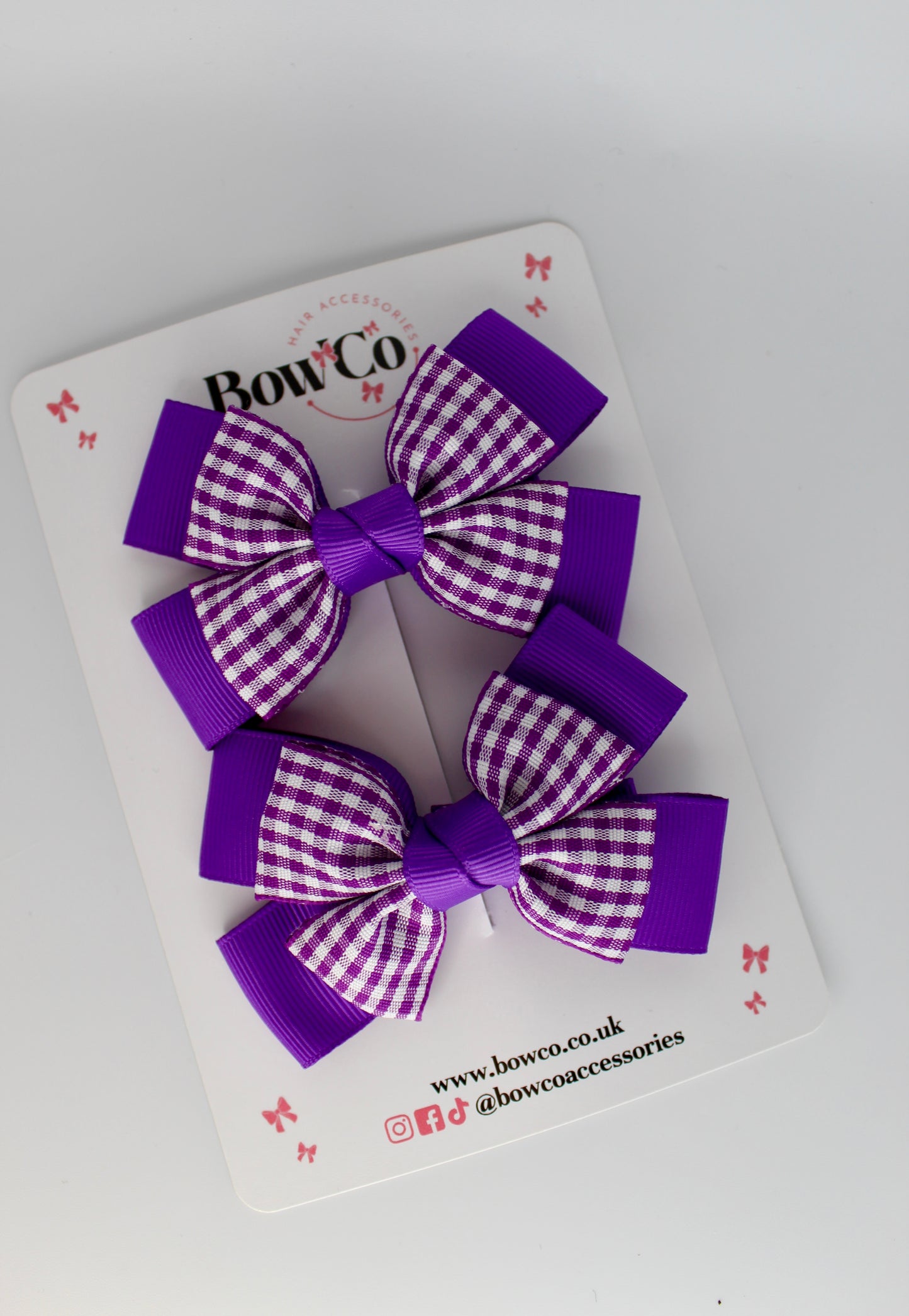 School Purple Gingham Layer Bow Set - Clip