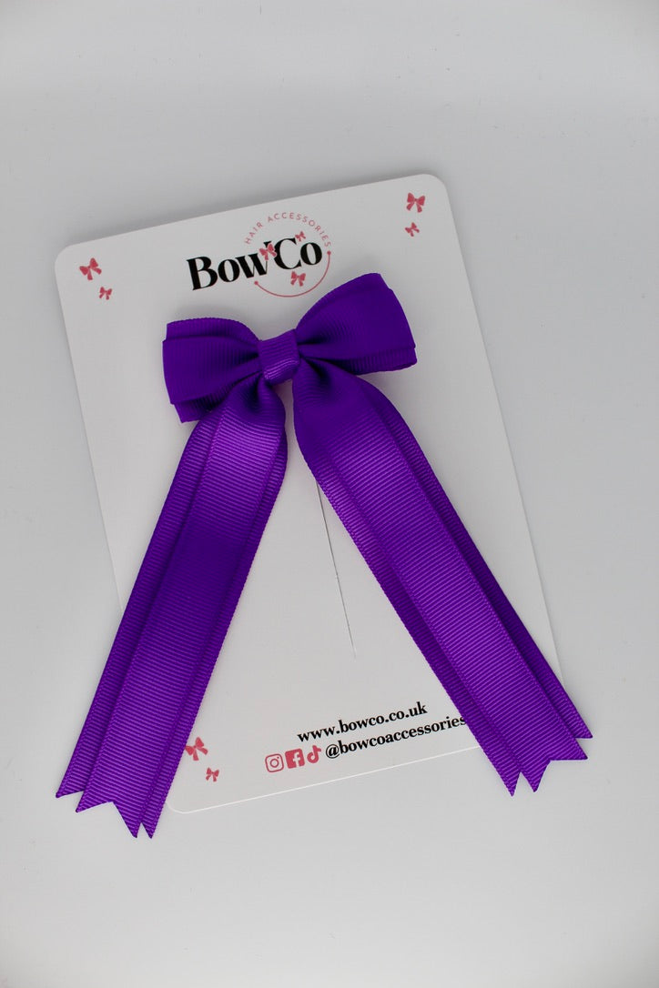 Tuxedo Tails School Hair Bow – Clip - Purple
