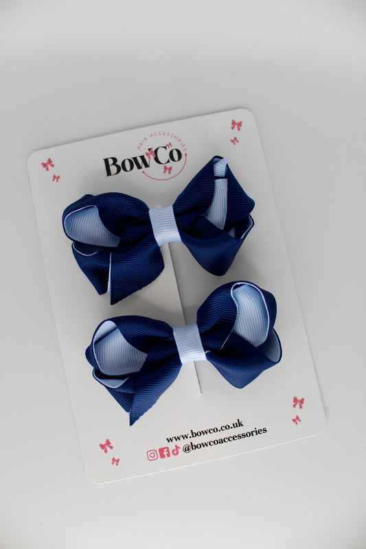 Loop Bow Set - Clip - Navy Blue and Bluebell