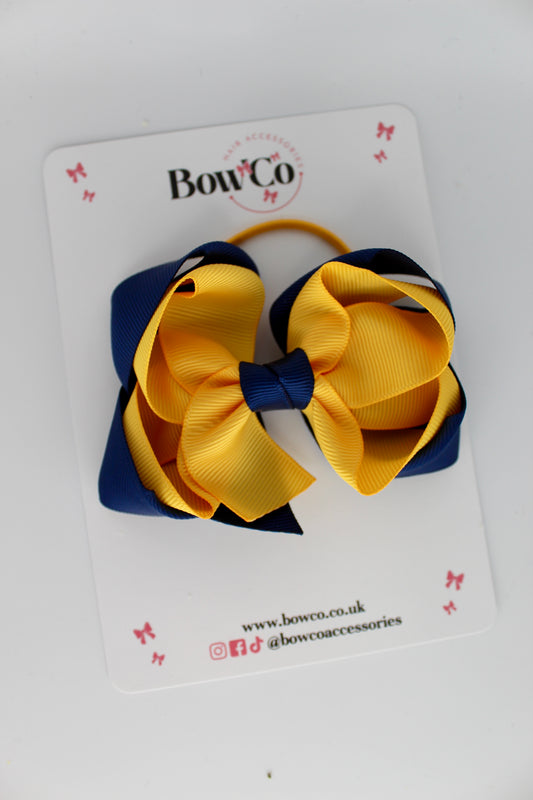 Double Loop Bow - Elastic - Navy Blue and Yellow Gold